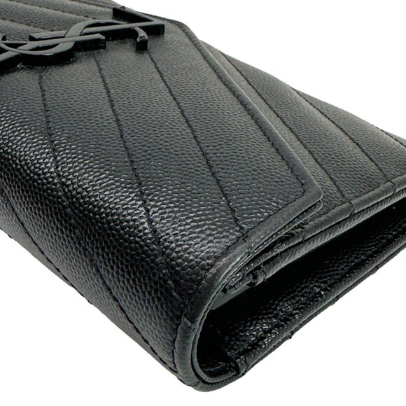 Yves Saint Laurent  Cassandra Grain De Poudre Leather Long Wallet Black - Picture 5 of 12